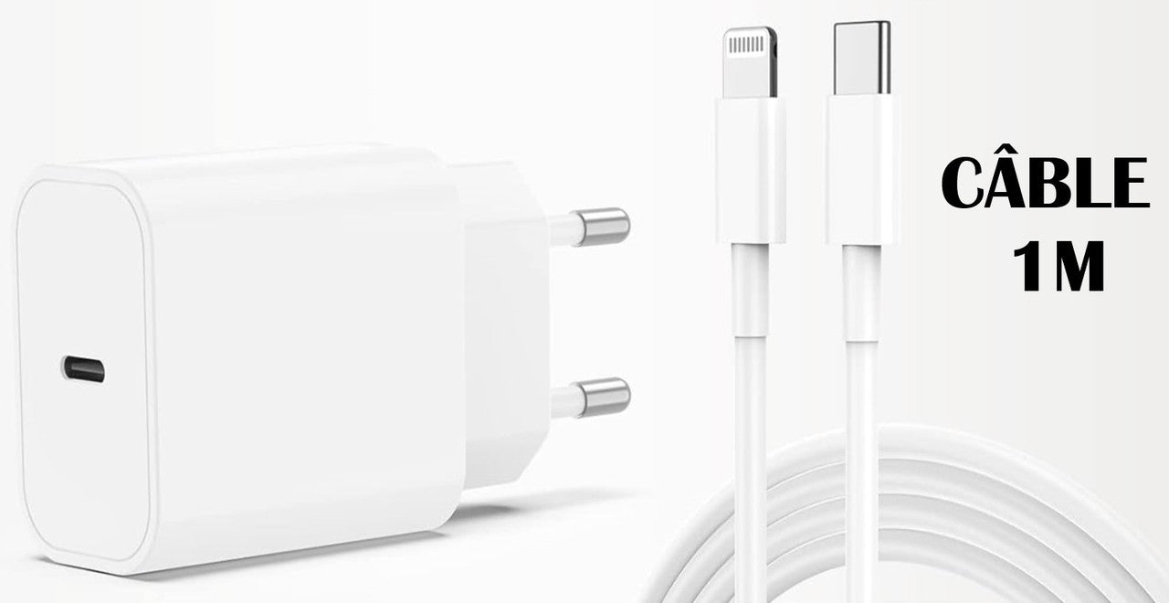 PH26 Chargeur Rapide 20W + câble lightning Compatible pour avec Iphone 5c (Pack Chargeur + Cable 1M) Iphone