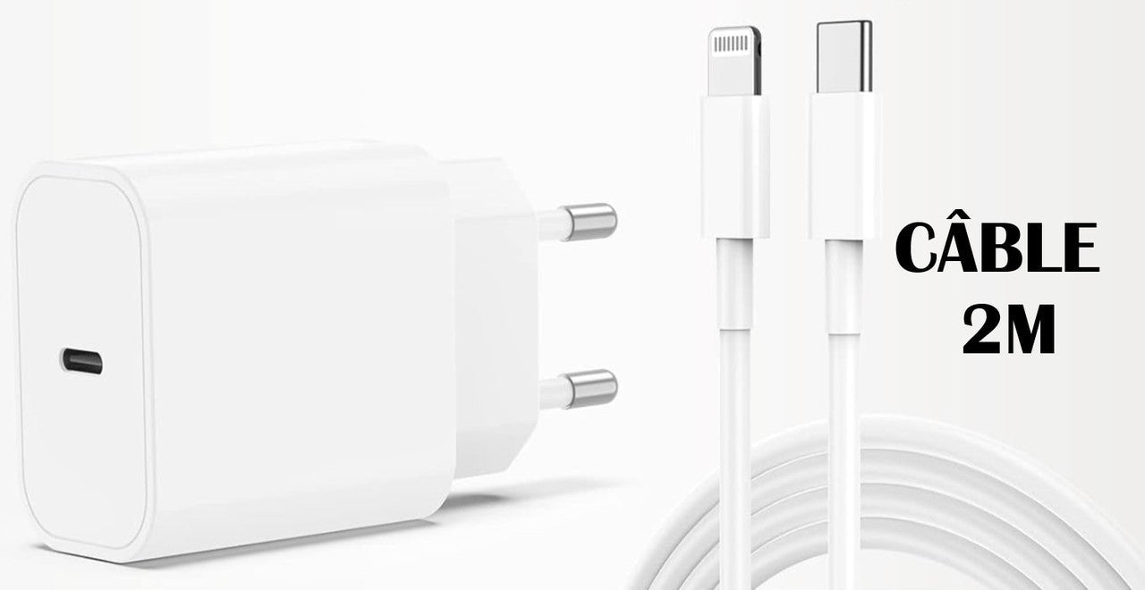 PH26 Chargeur Rapide 20W + câble lightning Compatible pour avec Iphone 5c (Pack Chargeur + Cable 1M) Iphone