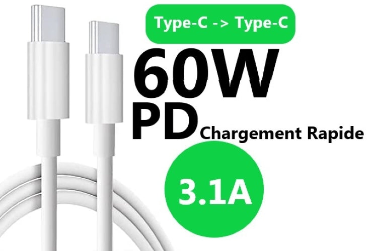 Câble 60W USB C vers USB C - 1 Mètre compatible Huawei Mate 60 Pro+, 3.1A PD Câble de Charge Rapide Type C- Cordon Câble de Chargeur USB-C /Synchronisation et Transfert Huawei