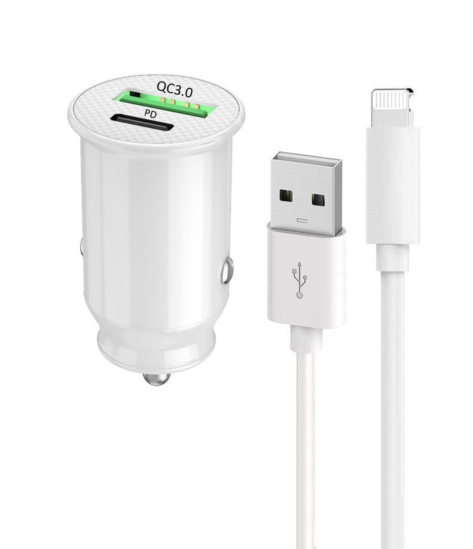 PH26 Chargeur Voiture Allume-cigare compatible Iphone 13 Pro Ultra-compact et puissant USB vers USB Type C Charge Rapide 30W PD & QC 3.0 - 2 Ports pour charger 2 appareils simultanément Iphone