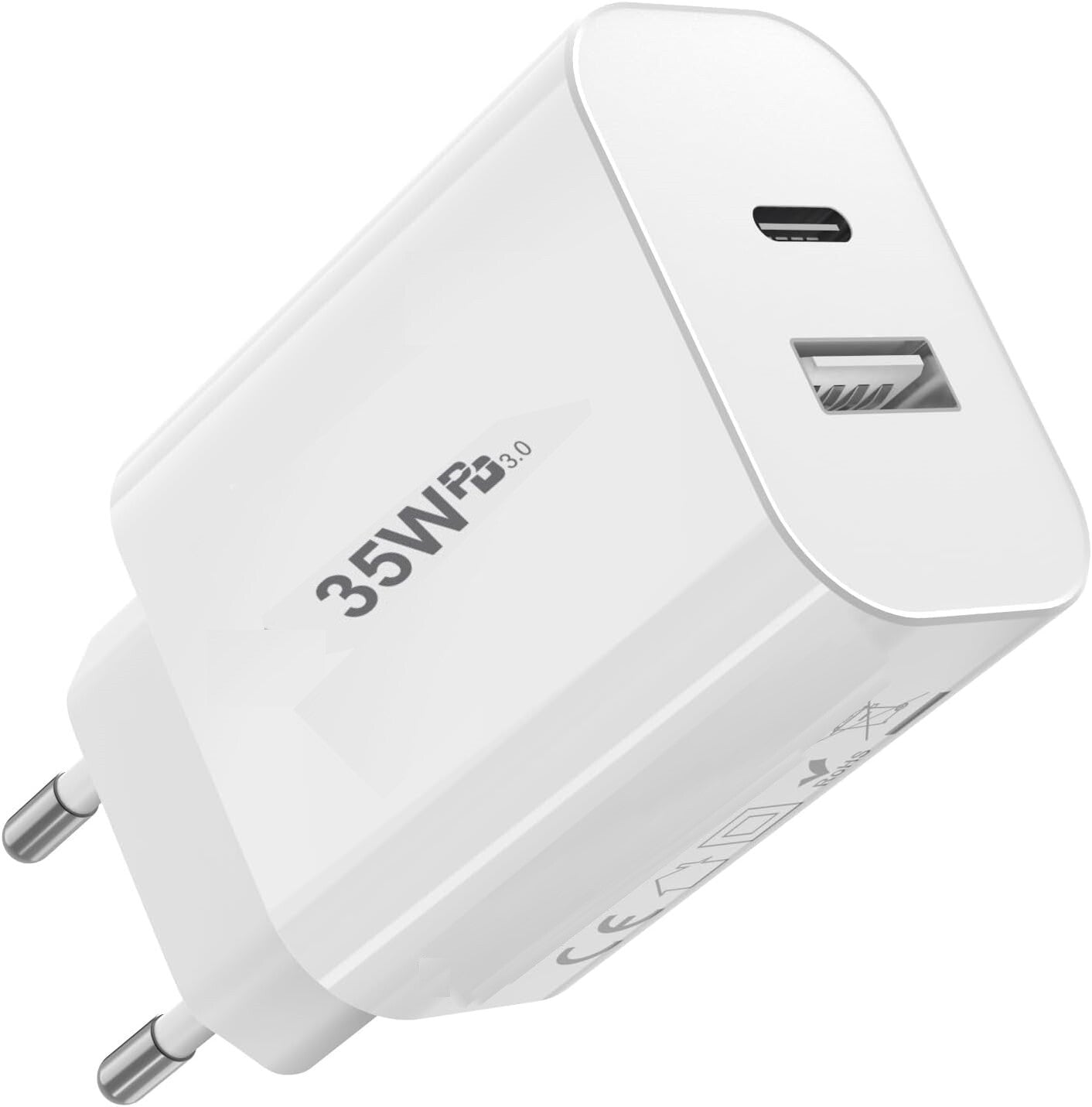 Cargador USB-C PH26 de 35 W compatible con Huawei P60 Pro, 2 puertos PD 3.0 QC 3.0, cargador de pared ultrarrápido