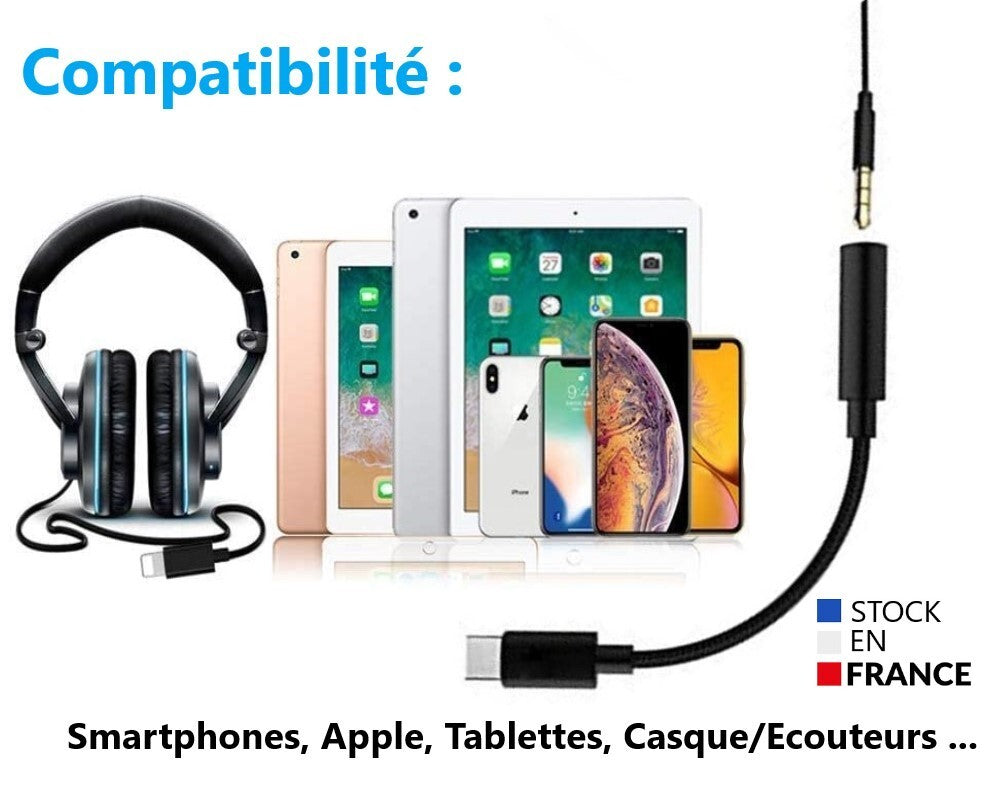 Câble USB C vers mini Jack 3.5mm Audio Auxiliaire compatible Huawei nova 11 SE. Reliez votre mobile à votre casque, enceinte, autoradio Huawei