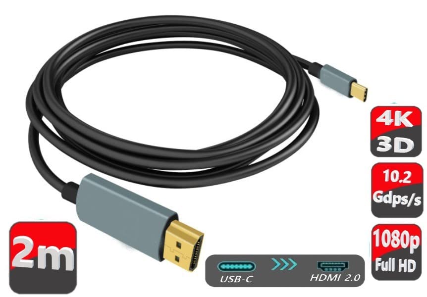 PH26 Cable USB C vers HDMI [4K/3D] 2M pour Xiaomi Black Shark 4S Câble Type C HDMI 2.0 Ultra HD 4k, Full HD/3d Haute Vitesse Vivo