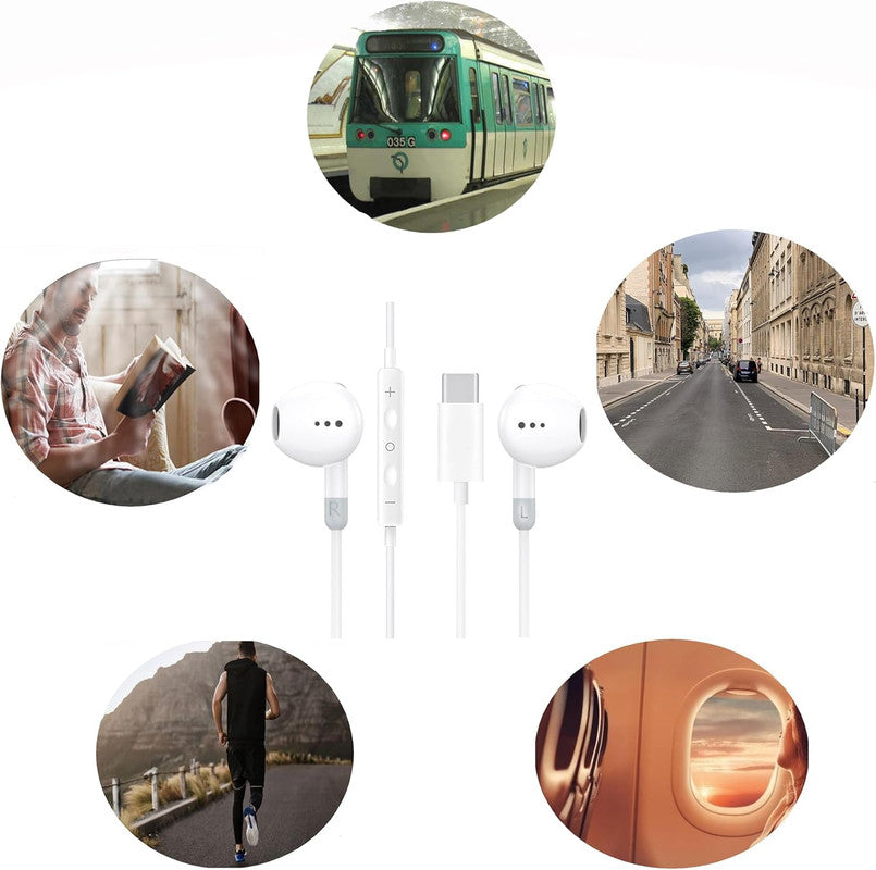 Écouteurs Filaires USB-C, Écouteurs Intra Auriculaires avec Micro et Contrôle du Volume, HiFi Stéréo Ecouteurs compatibles avec Motorola Moto G15 – Blancs Motorola