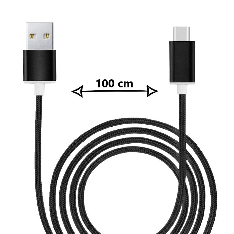 USB-C Cable Compatible with Realme C63 5G Nylon Braided USB Cable 1 Meter Fast Charging/Sync Cable-Data Transfer - BLACK