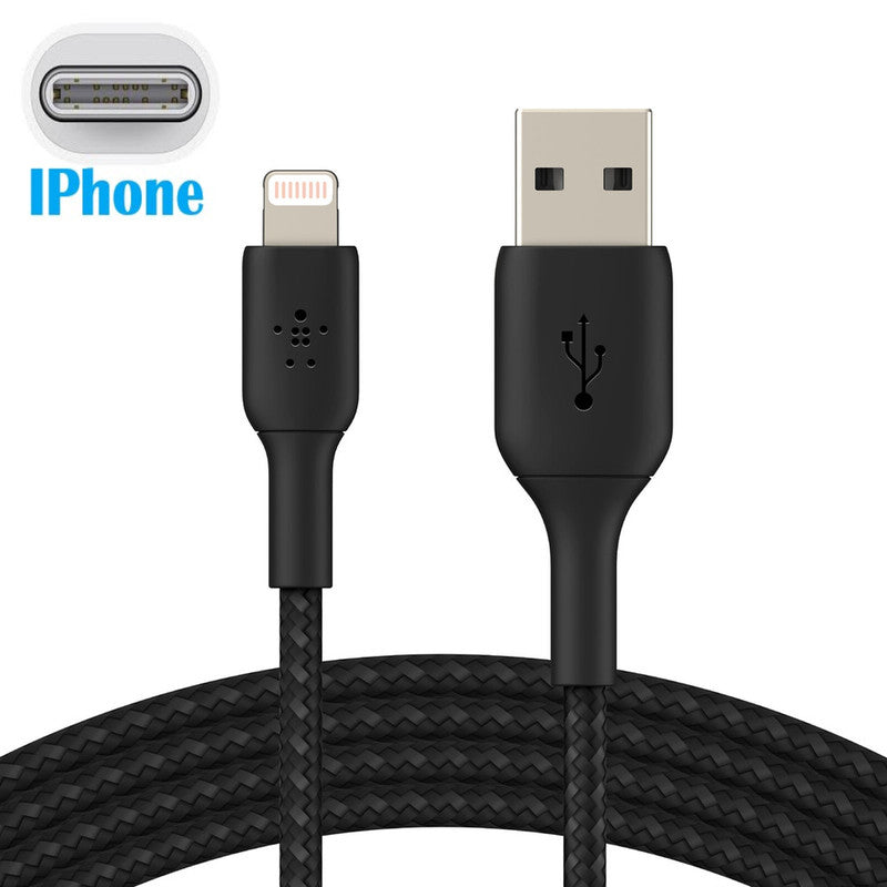 Câble lightning Compatible Iphone 12 mini Câble USB Tressé Nylon 1 Mètre Câble Charge/Synchro Rapide-Transfert de données - NOIR Iphone