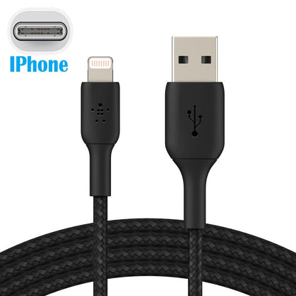 Câble lightning Compatible Iphone 11 Pro Max Câble USB Tressé Nylon 1 Mètre Câble Charge/Synchro Rapide-Transfert de données - NOIR Iphone