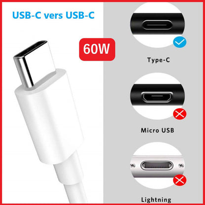 Câble 1M USB Type C vers USB C  pour Elephone A5, Câble de Charge Rapide Type C 60W/3.1A PD - Cordon de Synchronisation et de Transfert Ultra rapide USB-C Elephone