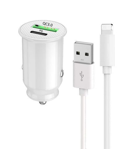 PH26 Chargeur Voiture Allume-cigare compatible Iphone 13 mini Ultra-compact et puissant USB vers USB Type C Charge Rapide 30W PD & QC 3.0 - 2 Ports pour charger 2 appareils simultanément Iphone