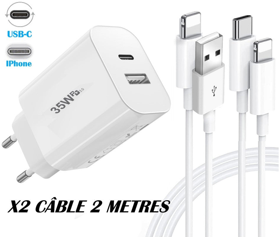 PH26 Chargeur USB-C 35W compatible avec Iphone XS Max, 2 Ports PD 3.0 QC 3.0 Chargeur mural Ultra rapide Iphone
