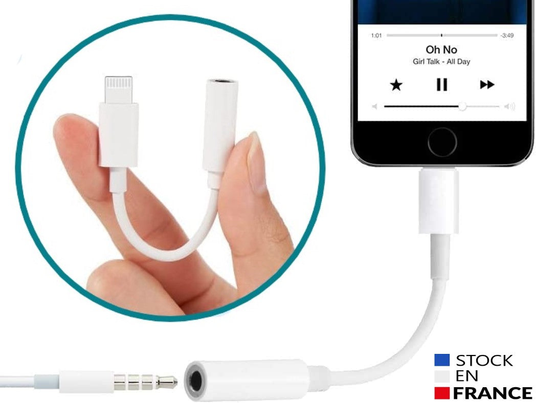 Câble lightning vers mini Jack 3.5mm Audio Auxiliaire compatible avec Iphone 7. Reliez votre mobile à votre casque, enceinte, autoradio Apple