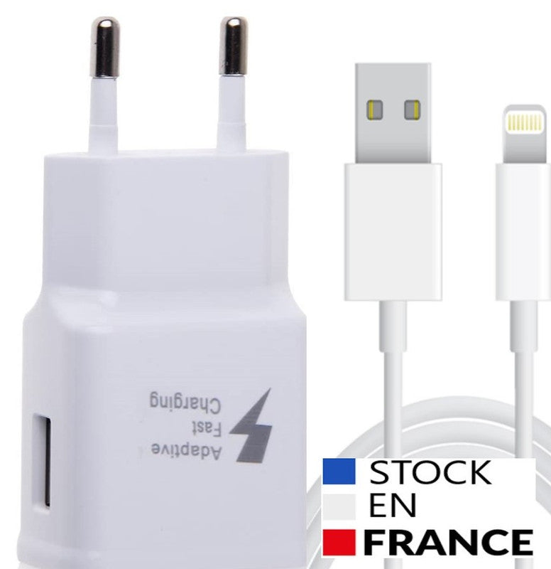 Super Pack Chargeur + Câble Compatible avec Iphone XR Fast Charger Ultra-puissant et rapide NOUVELLE GENERATION 3A avec CABLE lightning Chargement/Transfert de données. Iphone