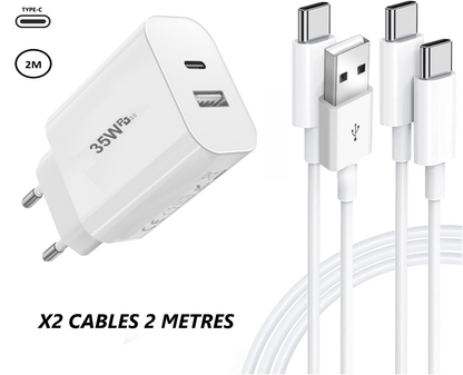 Cargador USB-C PH26 de 35 W compatible con ZTE Voyage 40 5G, 2 puertos PD 3.0 QC 3.0, cargador de pared ultrarrápido
