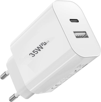 PH26 35W USB-C Charger Compatible with Xiaomi Redmi 13C 5G, 2 Ports PD 3.0 QC 3.0 Ultra Fast Wall Charger