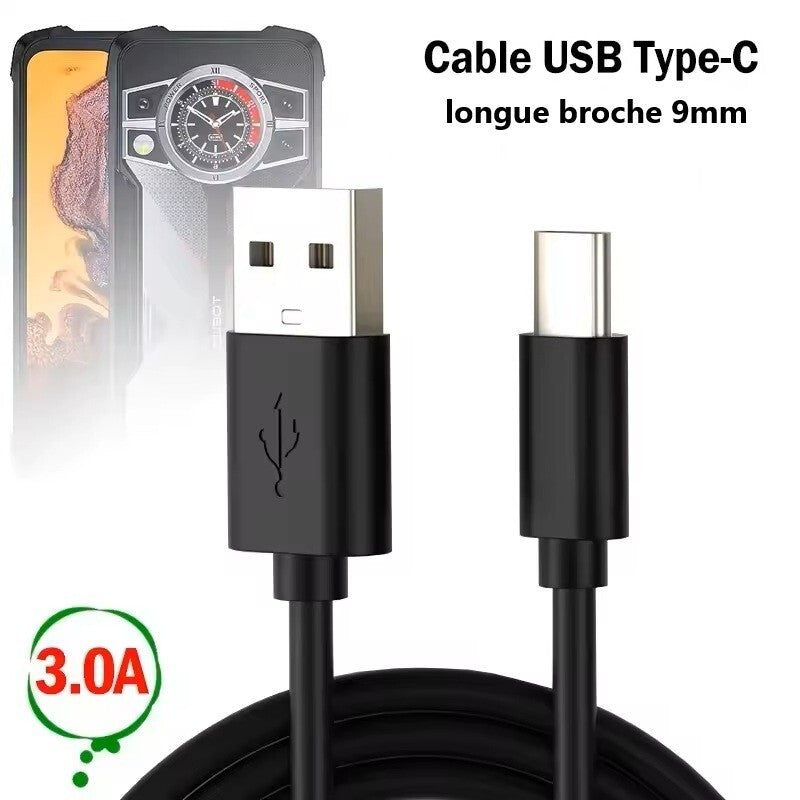 BPROD Câble USB Type-C longue broche 9mm compatible avec Blackview BV5200 chargeur rapide, connecteur 9mm de long – 1 mètre Blackview
