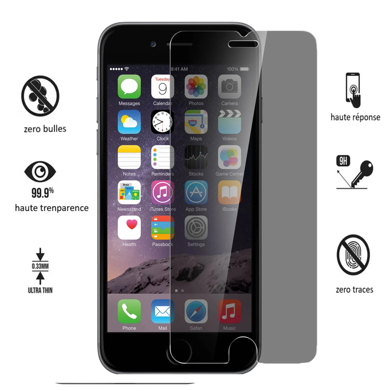 PH26 Verre Trempé Anti-Espion pour Iphone 8 Plus - Vitre Protection Ecran Privacy Iphone