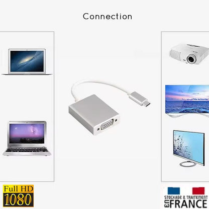 PH26  Adaptateur USB-C vers VGA 1080p compatible avec Huawei Enjoy 80 Huawei