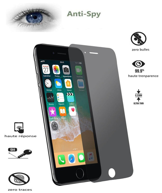 PH26 Verre Trempé Anti-Espion pour Iphone 8 Plus - Vitre Protection Ecran Privacy Iphone