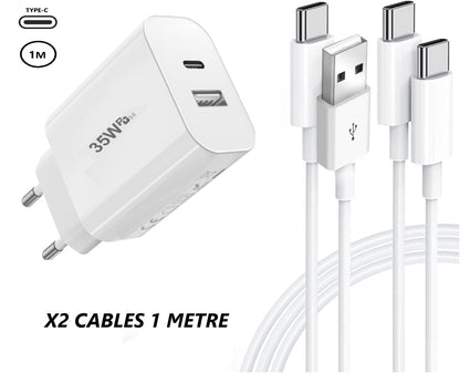 PH26 35W USB-C Charger Compatible with Samsung Galaxy M12, 2 Ports PD 3.0 QC 3.0 Ultra Fast Wall Charger