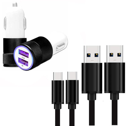 Super Pack Chargeur Auto + Câble compatible OnePLus Ace 3V Chargeur Auto Ultra Puissant et Rapide 2X USB 5V / 2,1A + 1A et Câble USB type C 1 Mètre Transfert de données - NOIR OnePLus